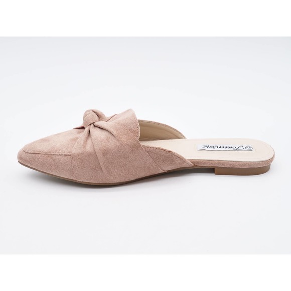 Forever Link Mule Womens 9 Beige Faux Suede Knot Accent Pointed Toe Slip On Shoe - Picture 5 of 11